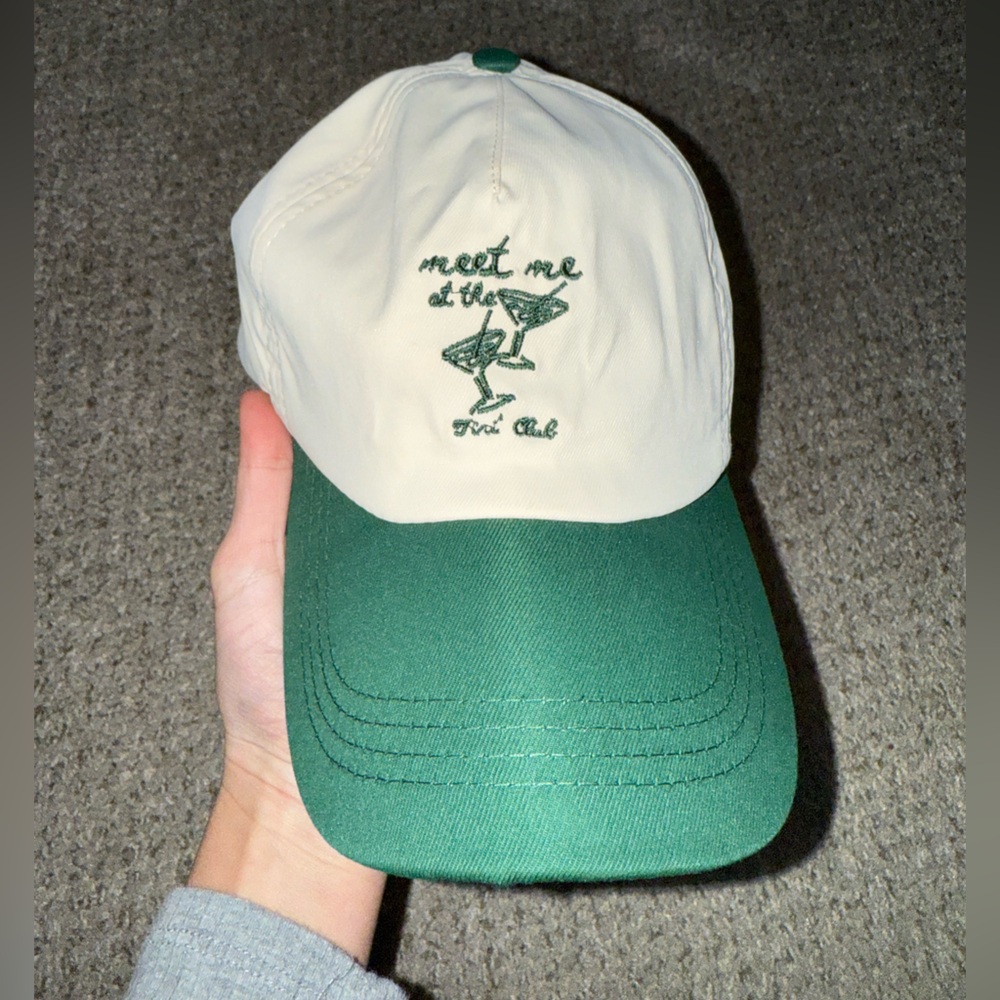 “Meet me at the Tini Club” Embroidered Green & Tan Baseball Cap